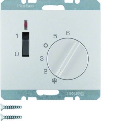 BERKER K.5 Regulator temperatury pomieszczenia 24V z stykiem zwiernym, elementem centralnym, łącznikiem i diodą aluminium 20317103 HAGER (20317103)