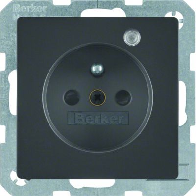 BERKER Q.x Gniazdo z uziemieniem z diodą kontrolną LED, z podwyższoną ochroną styków antracyt, aksamit lakierowana 6765096086 (6765096086)