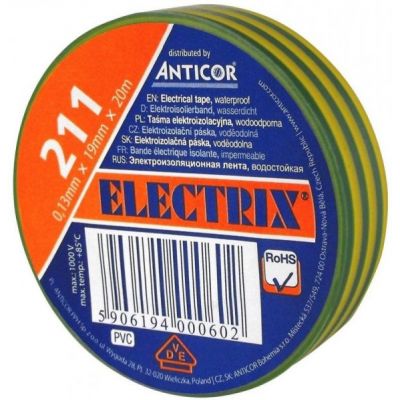 ELECTRIX 211 taśma elektroizolacyjna 0,13mm x 19mm x 20m żółto-zielona PE-2112000-0019020 ANTICOR (PE-2112000-0019020)
