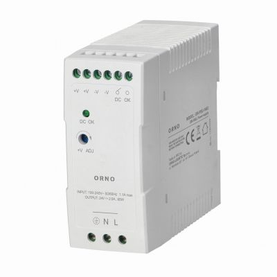 Zasilacz przemysłowy na szynę DIN, 24VDC 2,5A 60W, obudowa z tworzywa sztucznego OR-PSU-1663 ORNO (OR-PSU-1663)