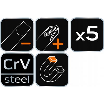 Wkrętaki śrubokręty magnetyczna końcówka zestaw 5 szt. 04-192 NEO TOOLS (04-192)