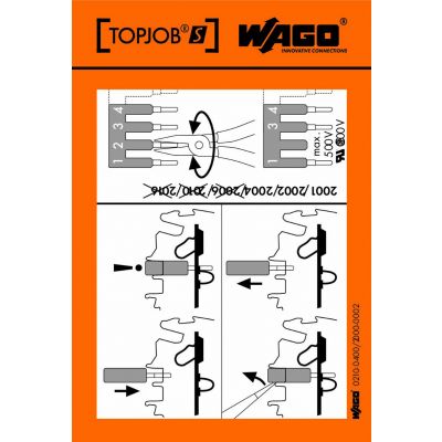 Naklejka z instrukcją obsługi mostkowanie złączek serie 2001/ 2002/ 2004/ 2006/ 2010/ 2016 TOPJOBS 210-400/2000-002 /100szt./ WAGO (210-400/2000-002)