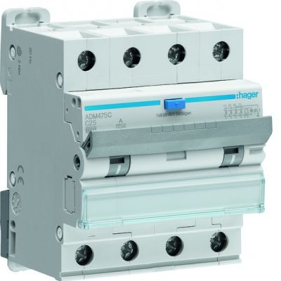 HAGER RCBO Wyłącznik różnicowonadprądowy 3P+N 6kA C25A 30mA Typ A ADM475C (ADM475C)