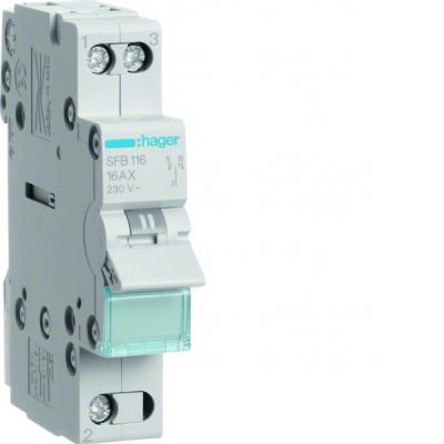 HAGER Modułowy przełącznik instalacyjny I-0-II punkt wspólny od dołu 1P 16A 230VAC SFB116 (SFB116)