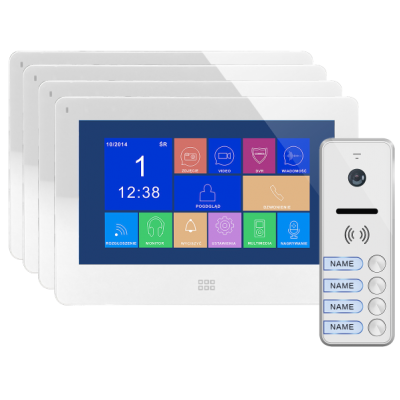 Zestaw wideodomofonowy 4-rodzinny, bezsłuchawkowy kolor, LCD 7 cal dotykowy, menu OSD, pamięć, gniazdo ORNO (OR-VID-EX-1066/W)