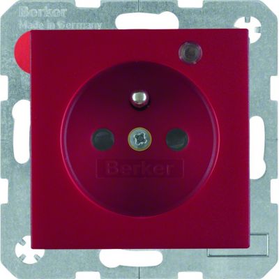 BERKER S.1/B.3/B.7 Gniazdo z uziemieniem i LED kontrolną z podwyższoną ochroną styków czerwony 6765091915 (6765091915)