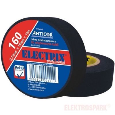 ELECTRIX 160 taśma tkaninowa 0,25mm x 19mm x 10m czarna PE-160P000-0019010 ANTICOR (PE-160P000-0019010)