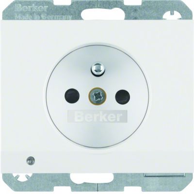 BERKER K.1 Gniazdo z uziemieniem i podświetleniem orientacyjnym LED biały 6765107009 HAGER (6765107009)