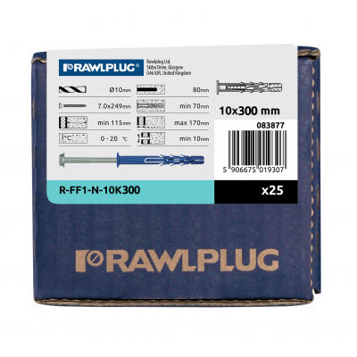 Kołek ramowy z kołnierzem 10x300mm /10szt./ RAWLPLUG (R-FF1-N-10K300)