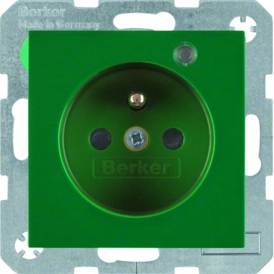 BERKER B.X/S.1 Gniazdo z uziemieniem i LED kontrolną z podwyższoną ochroną styków zielony 6765098913 HAGER (6765098913)