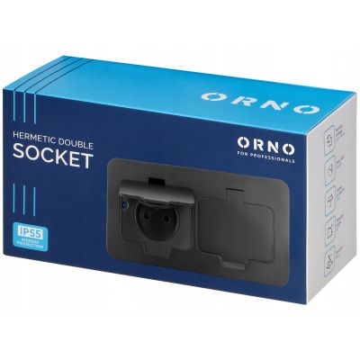Hermetyczne gniazdo elektryczne podwójne prostokątne IP55 kąt 110st. czarne ORNO (OR-GM-9047/B)