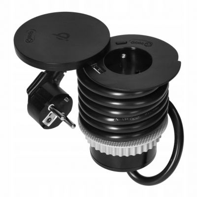 Gniazdo meblowe O6cm z rotacyjną pokrywą, ładowarką indukcyjną, ładowarką USB i przewodem 1,5m, 1x2P ORNO (OR-GM-9028)