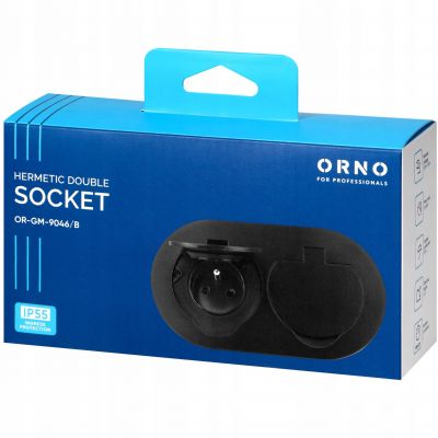 Hermetyczne gniazdo elektryczne podwójne owalne IP55 2x2P+Z(French) czarne ORNO (OR-GM-9046/B)