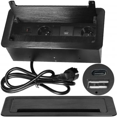 Gniazdo blatowe chowane 2x 230V ładowarka 2x USB A+C 2x NET kabel 1,5m ORNO (OR-GM-9041/B)