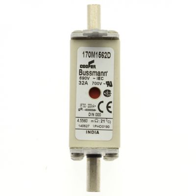 FUSE 32A 690V gR DIN 000 HSDNH Wkładka szybka 32A 690V gR DIN 000 podwójny wskaźnik 170M1562D EATON (170M1562D)