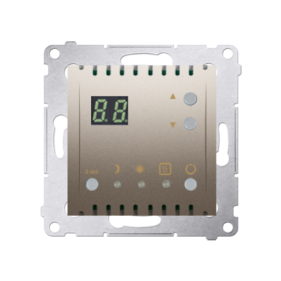 Simon 54 Regulator temperatury z wyświetlaczem z czujnikiem wewnętrznym  16(2) A 230V złoty mat DTRNW.01/44 (DTRNW.01/44)