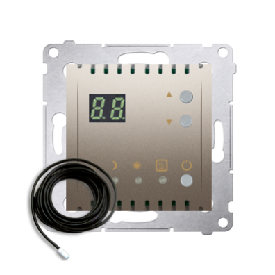 Simon 54 Regulator temperatury z wyświetlaczem z czujnikiem zewnętrznym  16(2) A 230V złoty mat  *W komplecie czujnik zewnętrzny (sonda) DTRNSZ.01/44 (DTRNSZ.01/44)