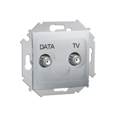 Simon 15 Gniazdo antenowe DATA-TV. Dwa porty wyjściowe typu "F" . Tłumienie: DATA -4 dB TV-5 dB. Częstotliwość dla wejścia 5–1000 MHz aluminium (met.)  produkt wycofany 1591049-026 KONTAKT (1591049-026)