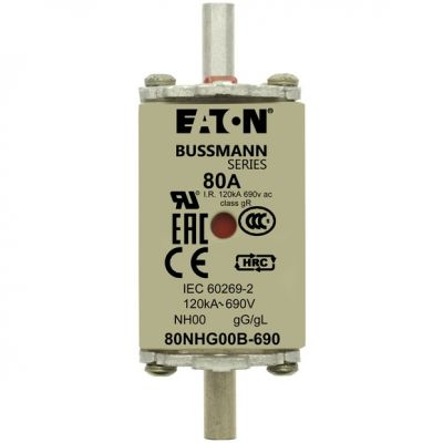 NH FUSE 80AMP 690V gG SIZE NH00 DUAL IND Wkładka NH00 80A 690V GL/GG podwójny wskaźnik 80NHG00B-690 EATON (80NHG00B-690)