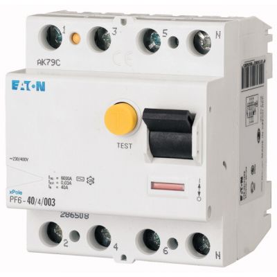 PF6-40/4/01 Wyłącznik różnicowoprądowy 6kA 40A 3P+N 100mA Typ AC 286509 EATON (286509)