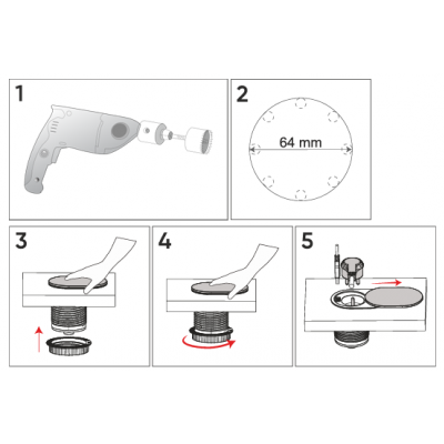 Gniazdo meblowe Ø6cm wpuszczane w blat z przesuwną pokrywką ładowarką USB i przewodem 1,9m, 1x2P+Z  OR-GM-9042/B ORNO (OR-GM-9042/B)