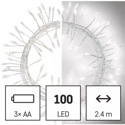 Lampki świąteczne łezki 100LED  2,4m zimna biel IP20 timer (D3FC01)