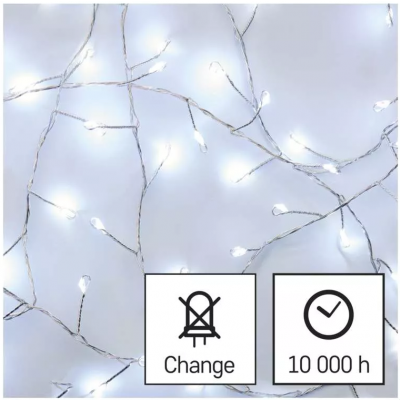 Lampki świąteczne łezki 100LED  2,4m zimna biel IP20 timer (D3FC01)