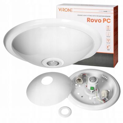 Lampa plafon oświetleniowy ROVO PC z czujnikiem ruchu 360st, 2x40W, E27, IP20, policarbon mleczny ORNO (CL/2xE27R-2)