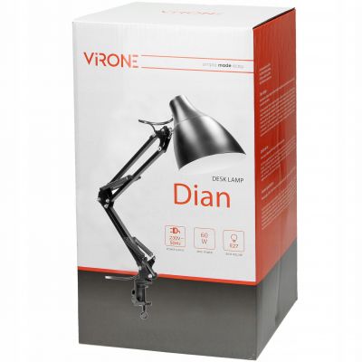 Lampka biurkowa kreślarska DIAN przykręcana 60W E27 stalowa czarna VIRONE (DL-13/B)
