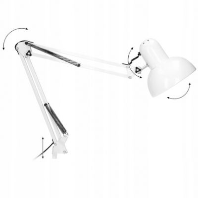 Lampka biurkowa kreślarska DEON przykręcana 60W E27 stalowa biała VIRONE (DL-14/W)