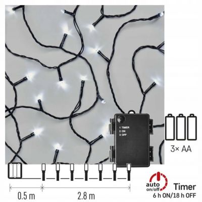 Lampki choinkowe LED Cluster 40 LED 2.8m 3xAA zimna biel zewnętrzne timer EMOS (D4FC01)