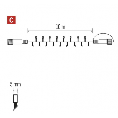 Lampki choinkowe łączone Standard łańcuch 100 LED 10m zimna biel IP44 timer (D1AC03)
