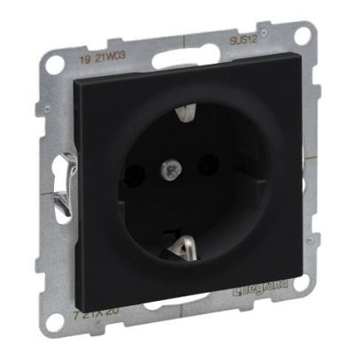 Suno Gniazdo Pojedyncze Z Uziemieniem Schuko 2P+Z 16A 250 V Z Przesłoną Zaciski Automatyczne Czarny 721420 LEGRAND (721420)