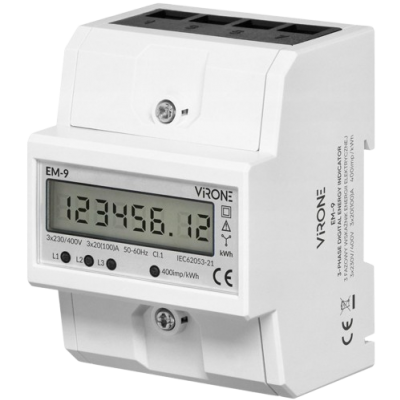 Licznik wskaźnik żużycia energii elektrycznej 3-fazowy 100A 4 moduły th35 VIRONE (EM-9)