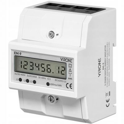 Licznik wskaźnik żużycia energii elektrycznej 3-fazowy 100A 4 moduły th35 VIRONE (EM-9)