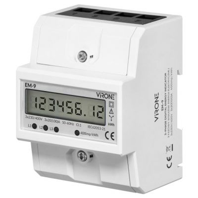 Licznik wskaźnik żużycia energii elektrycznej 3-fazowy 100A 4 moduły th35 VIRONE (EM-9)
