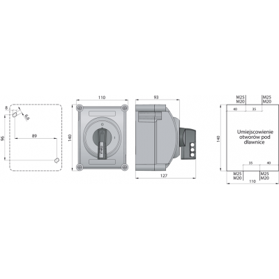 Łącznik krzywkowy 0-1 3P 16A w obudowie hermetycznej IP65 ŁK16R-2.8211OB2 SPAMEL (ŁK16R-2.8211OB2)