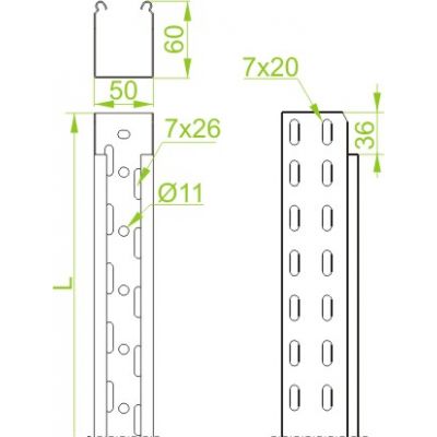 Korytko kablowe 300x60mm Grubość 0,70 mm 2mb KGL/KGOL300H60/2 164031 BAKS (164031)