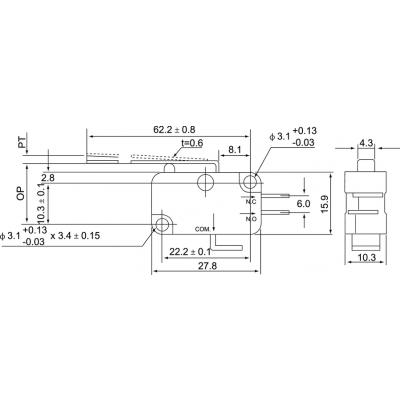 Łącznik miniaturowy dźwignia plaska bardzo długa MSV105C SPAMEL (MSV105C)