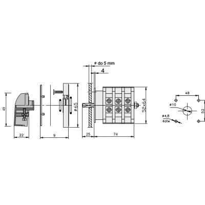 Łącznik krzywkowy L-0-P 3P 25A IP44 z płytką przednią Łuk 25-42 IP-65 922527 ELEKTROMET (922527)