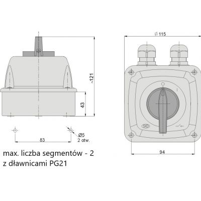 Łącznik krzywkowy 0-I 63A 3P w obudowie ŁUK 63-13 916306 ELEKTROMET (916306)