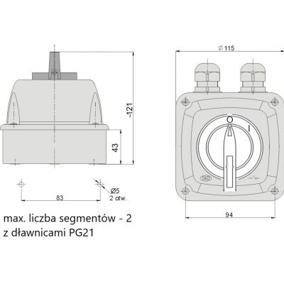 Łącznik krzywkowy 0-I 3P 63A w obudowie na kłódkę IP65 ŁUK 63-13/5 916324 ELEKTROMET (916324)