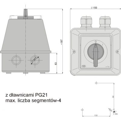 Łącznik krzywkowy 0-I 3P 63A IP65 w obudowie ŁK 63-13 926304 ELEKTROMET (926304)