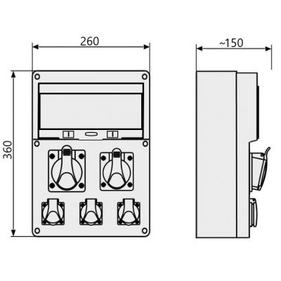 Rozdzielnica budowlana 12 modułów 1x16A 5P 400V, 1x32A 5P 400V, 3x16A 2P+Z RSE-04 IP54 942091 ELEKTROMET (942091)