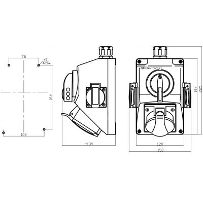 Zestaw instalacyjny rozłącznikiem O-I 1x16A 5P 400V, 2x16A 2P+Z C16-18.2N IP54 971661 ELEKTROMET (971661)