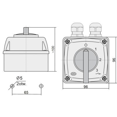 Łącznik krzywkowy 0-1-2-3 3P 25A IP44 z płytką Łuk E25-63 952562 ELEKTROMET (952562)