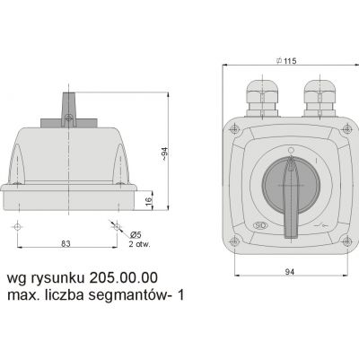 Łącznik krzywkowy 0-1 1P 16A IP44 Łuk 16-53 w obudowie 921653 ELEKTROMET (921653)