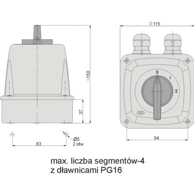 Łącznik krzywkowy 0-1-2 3P 25A IP44 w obudowie Łuk 25-33 922521 ELEKTROMET (922521)