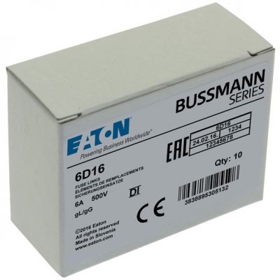 FUSE-D1 6A T GL/GG 500VAC E16 Wkładka DI 6A T GL/GG 500VAC E16 6D16 EATON (6D16)