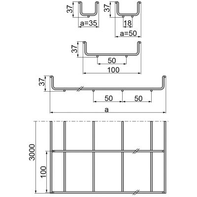 Korytko kablowe siatkowe 100x35mm 3mb KDS100H35/3E 930101 BAKS (930101)